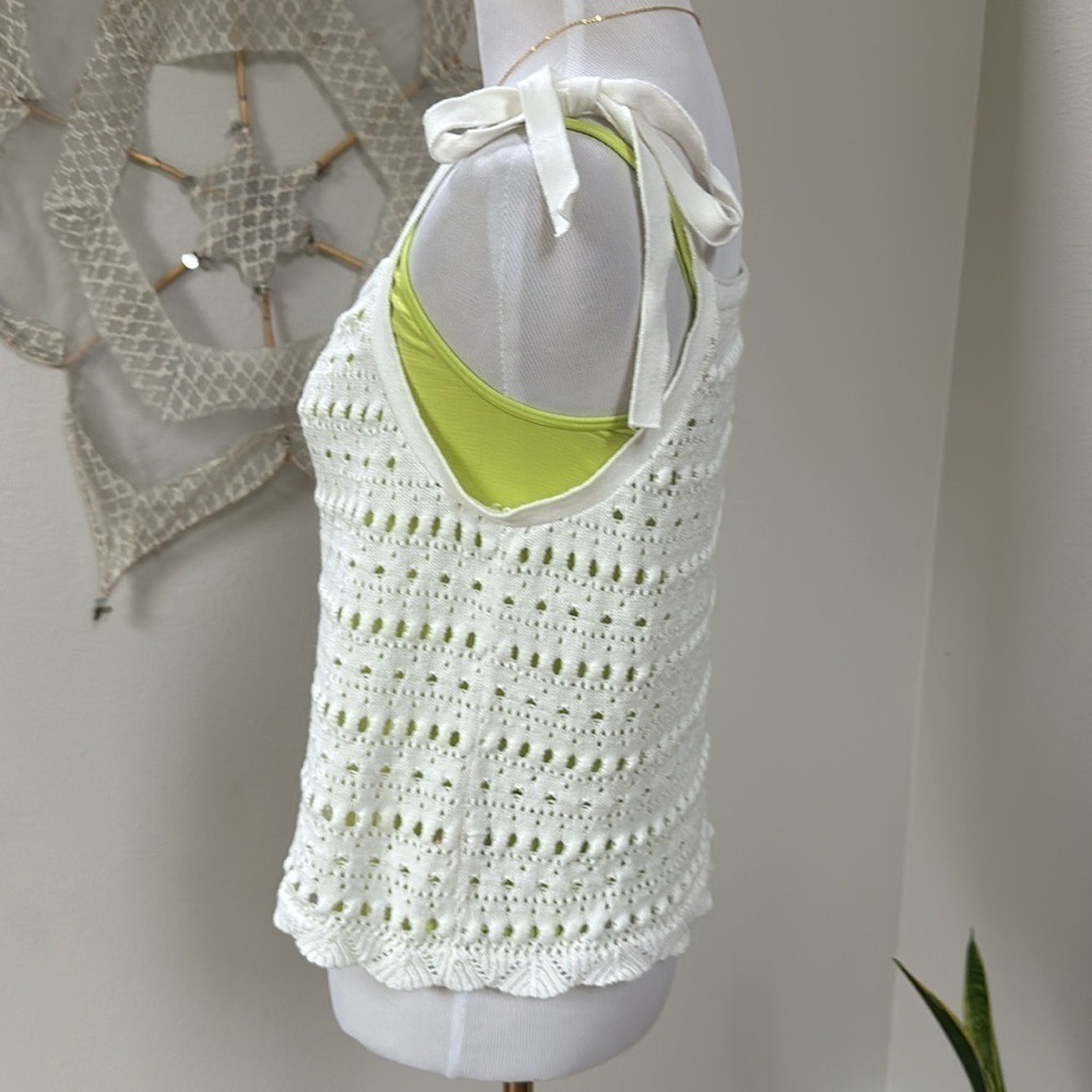 Crochet summer festival tie shoulder sweater top SZ M-L - Picture 3 of 7